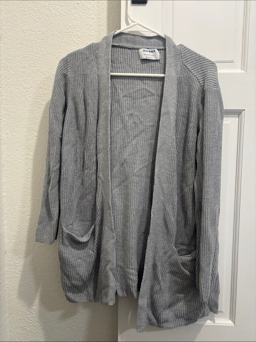 Old Navy Light Gray Ribbed Open-Front Cardigan with Pockets